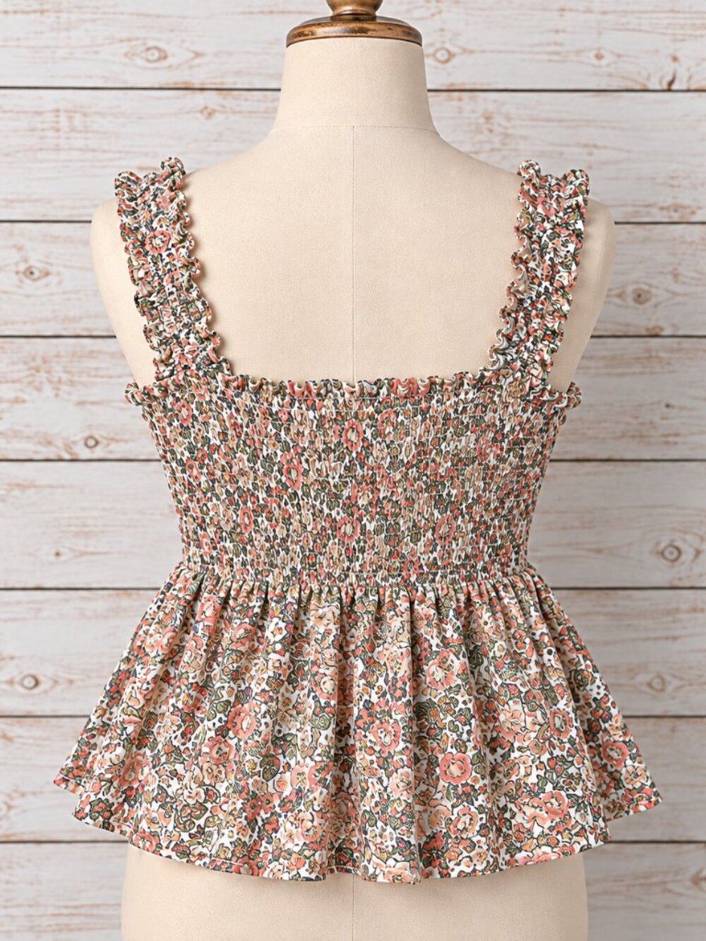 Smocked Bodice Floral Print Top Sleeveless | Cottagecore Fairycore - Picture 3 of 8